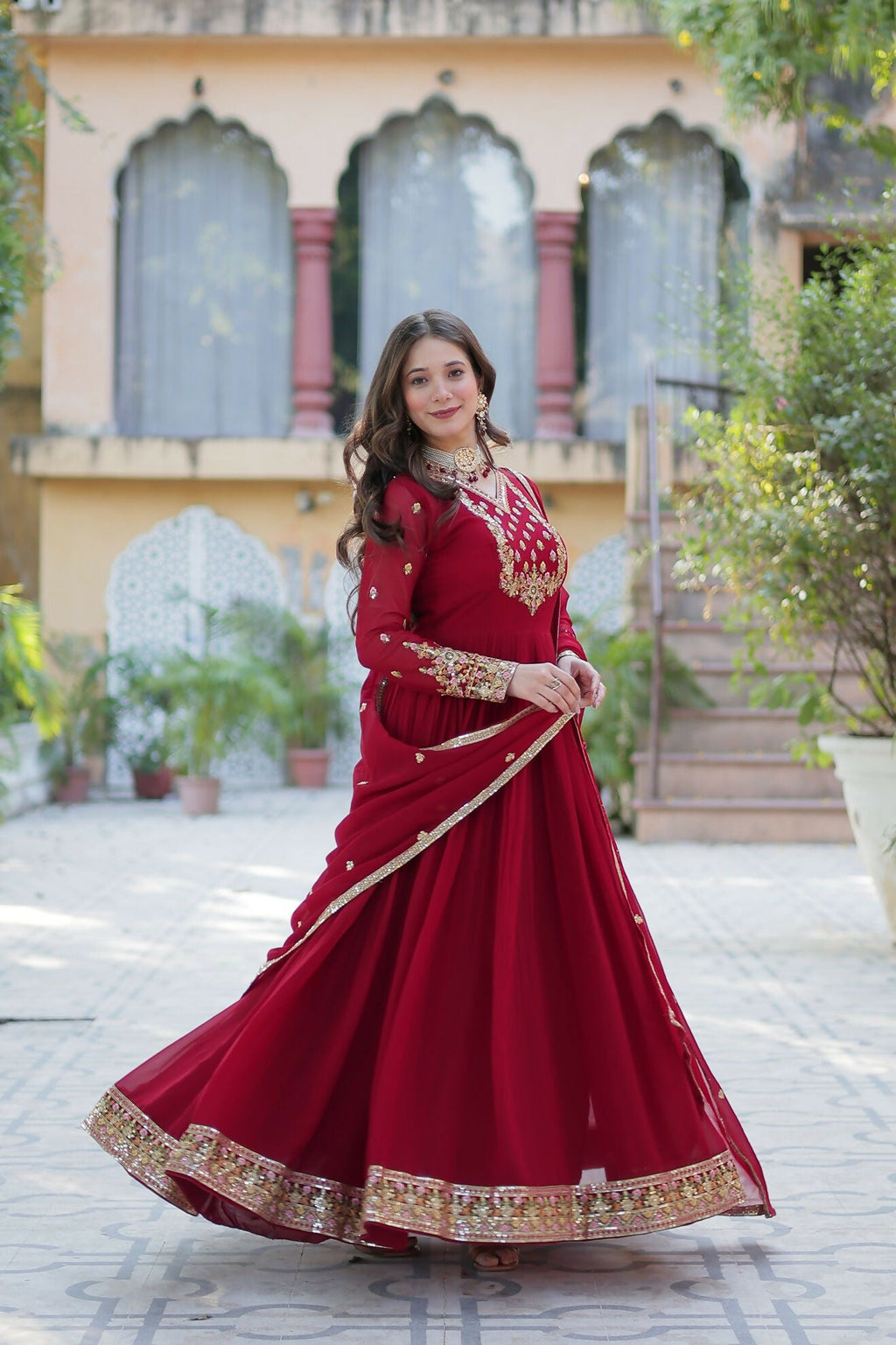 Joban Fashion Maroon Georgette Sequence Embroidery Work Kurta Set | Grocsy