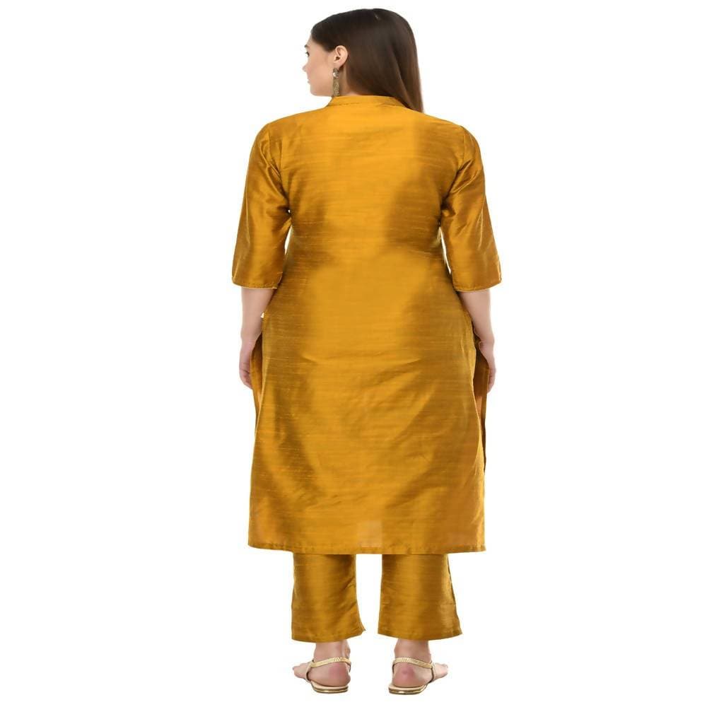 Lagi Women's Mustard Poly silk Straight Embroidred Kurta & Pant (RO115C) | Grocsy