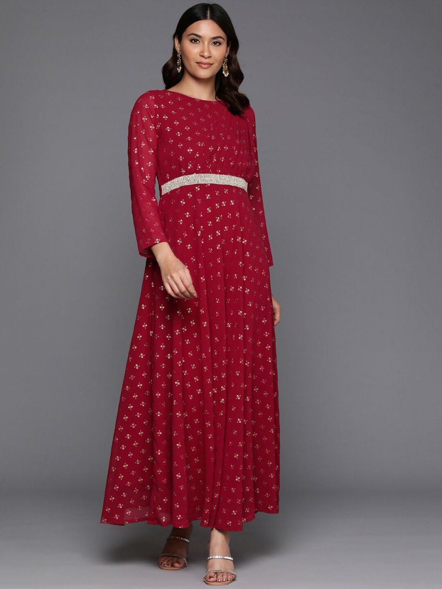 Ahalyaa Women's Traditional wear Ethnic Dress - Maroon | Grocsy
