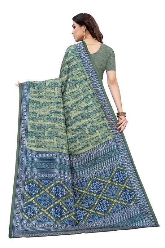 Vamika Printed Green Crepe Silk Saree (ICE GREEN) | Grocsy