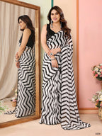 Partywear Designer Black & White Georgette Fancy Saree - Satrangi | Grocsy