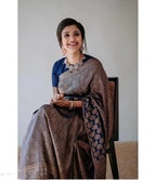 DEIANA'S Beautiful Designer Golden zari Soft Lichi Silk Saree - Blue | Grocsy