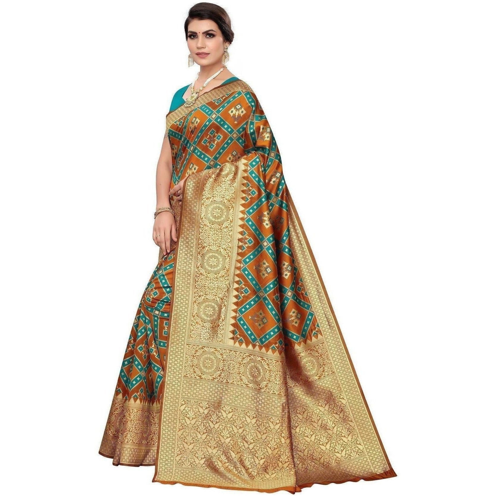Vamika Banarasi Jaquard Mustard Weaving Saree (Banarasi 19) | Grocsy