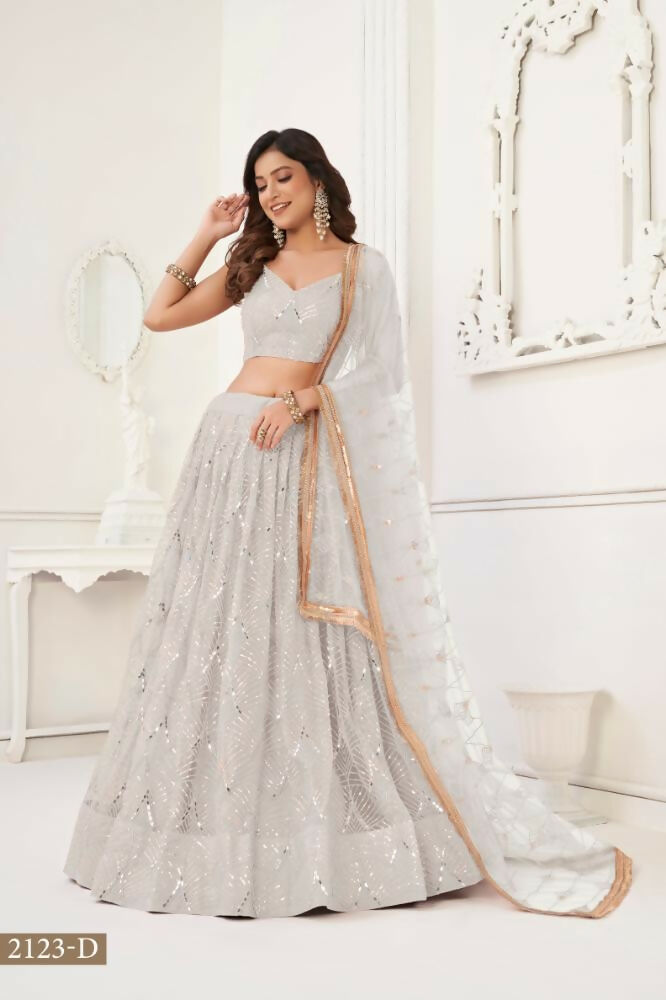 Aastha Fashion Off White Butterfly Net Tone To Tone Thread Work, Sequence Work And Original Mirror Work Embroidery Wedding Wear Lehenga Choli | Grocsy