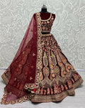 Jyoti Fashion Women's Maroon Velvet Multi Thread Embroidered with Zircon Diamond Work Wedding Lehenga Choli | Grocsy