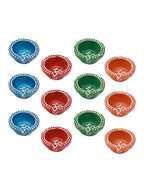 Tied Ribbons Red Blue Pack of 12 Handcrafted Terracotta Clay Oil Diya | Grocsy