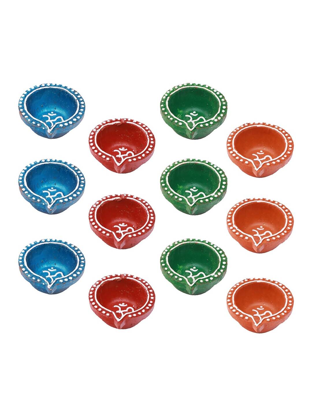 Tied Ribbons Red Blue Pack of 12 Handcrafted Terracotta Clay Oil Diya | Grocsy