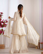 Teeya Creation White Color Mal Chanderi Silk Mirror Work And Hand Work Sharara set | Grocsy