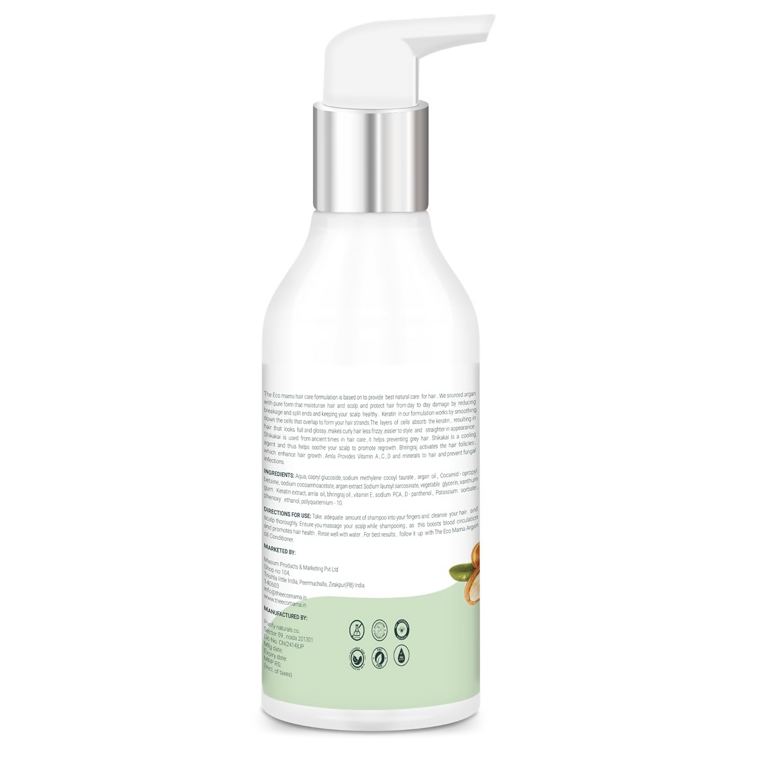 The Eco Mama Argan Keratin Shampoo With Amla Oil, Bhringraj Oil, and Vitamin E | Grocsy