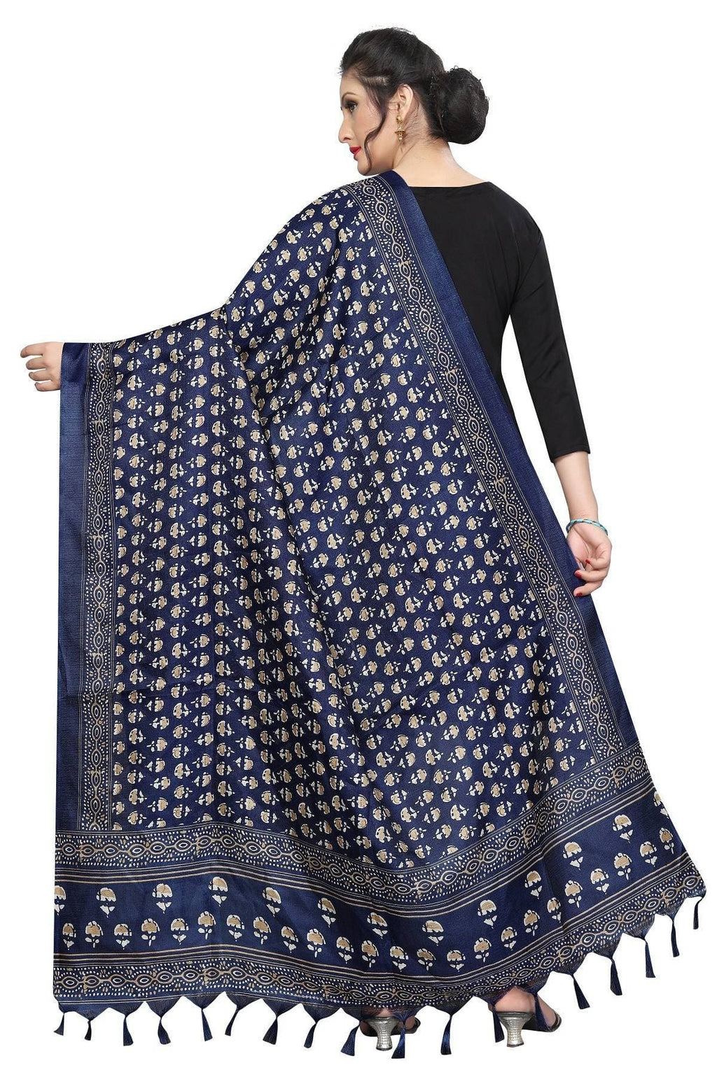 Vamika Navy Blue Printed Khadi Bhagalpuri Latest Dupatta | Grocsy