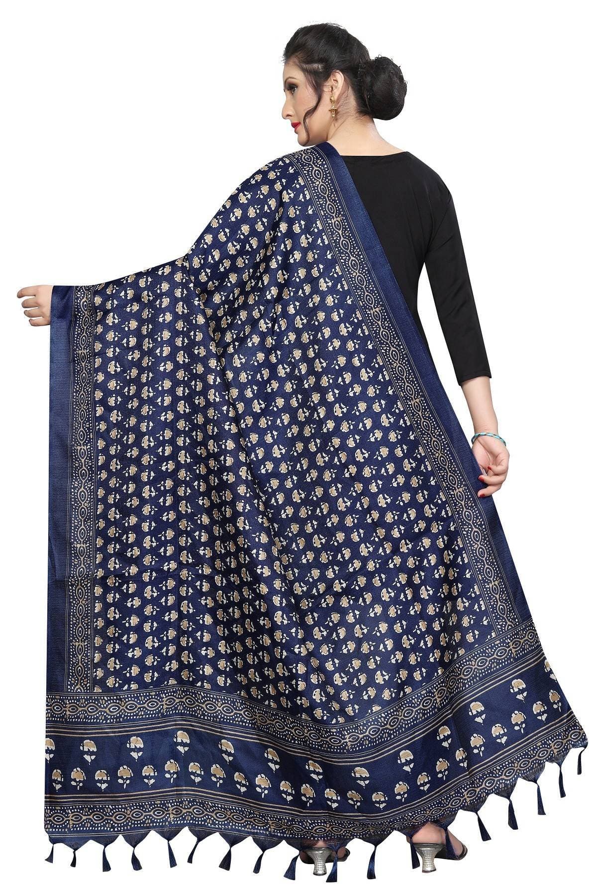 Vamika Navy Blue Printed Khadi Bhagalpuri Latest Dupatta | Grocsy