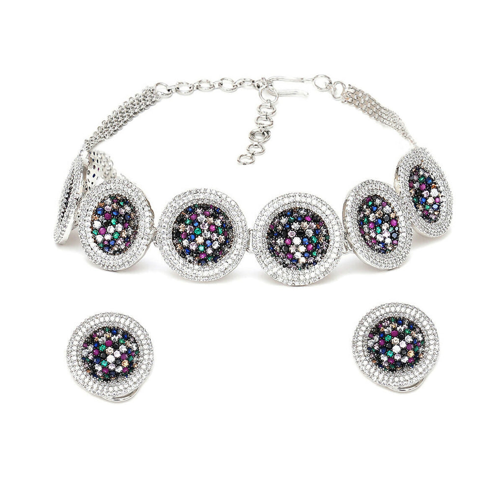 Multi Diamond and Stone Neckpiece with Studs- Ruby Raang | Grocsy