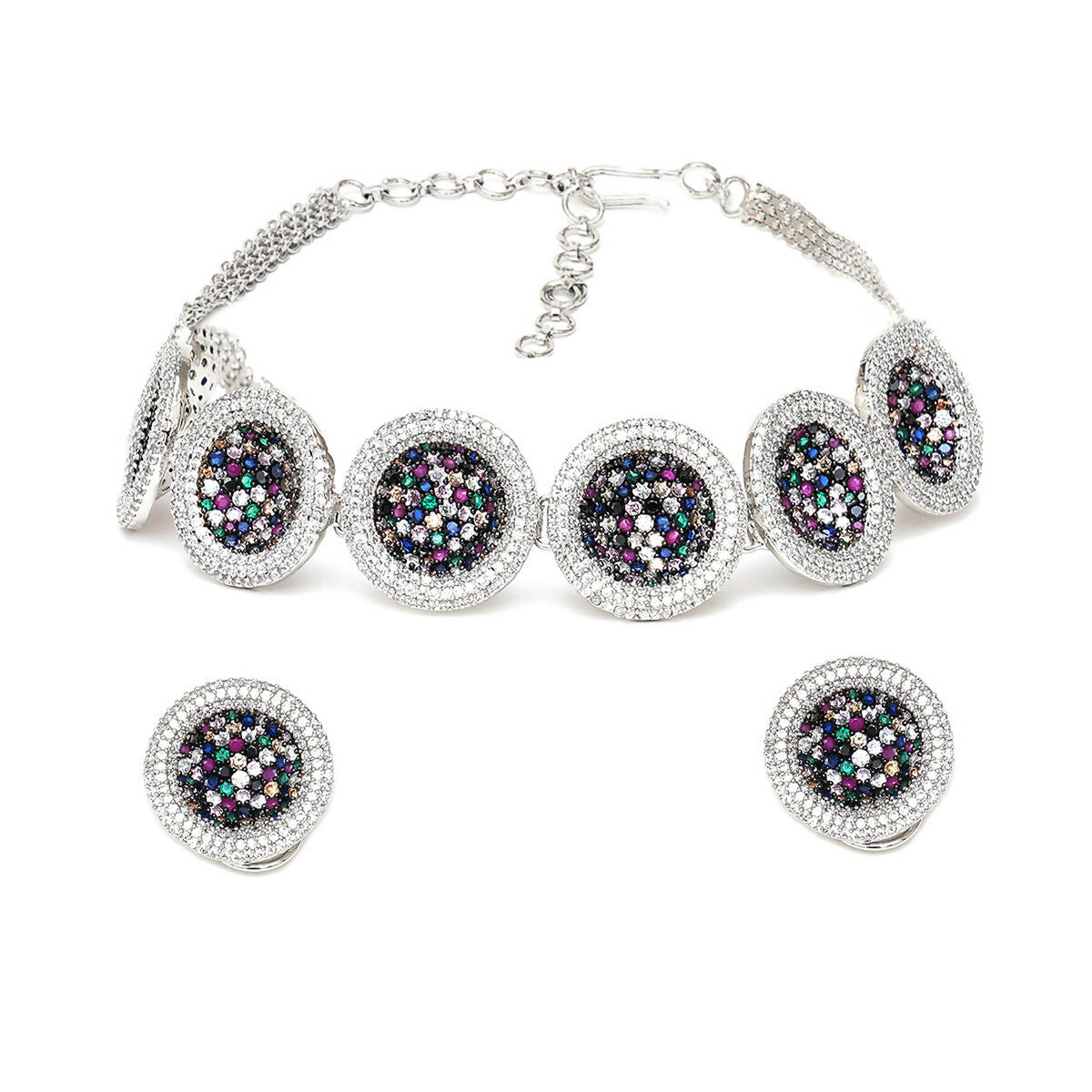 Multi Diamond and Stone Neckpiece with Studs- Ruby Raang | Grocsy