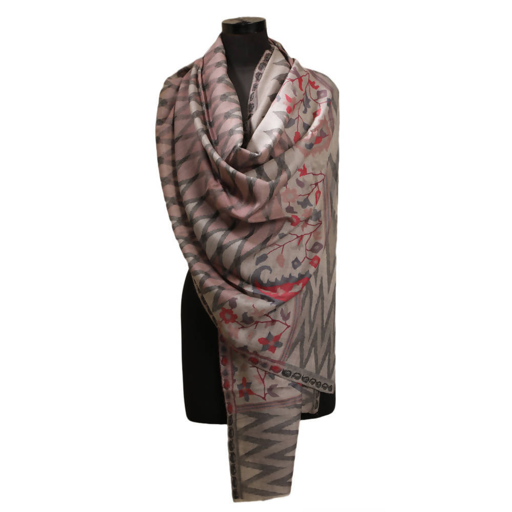 Nizalia Cashmere Fine Wool Grey Kani Palla Stole | Grocsy