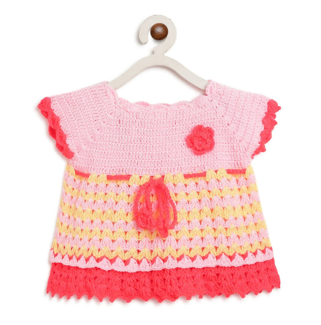 ChutPut Hand knitted Crochet Vibey Dress For Baby Girls - Pink | Grocsy