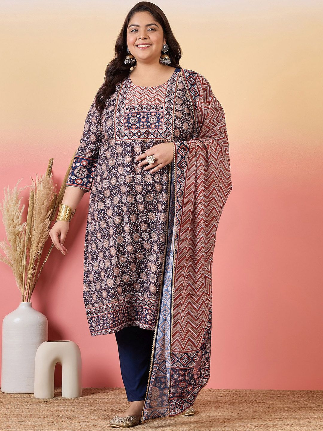 Sztori Women Floral Yoke Design Regular Gotta Patti Kurta with Trousers & With Dupatta | Grocsy