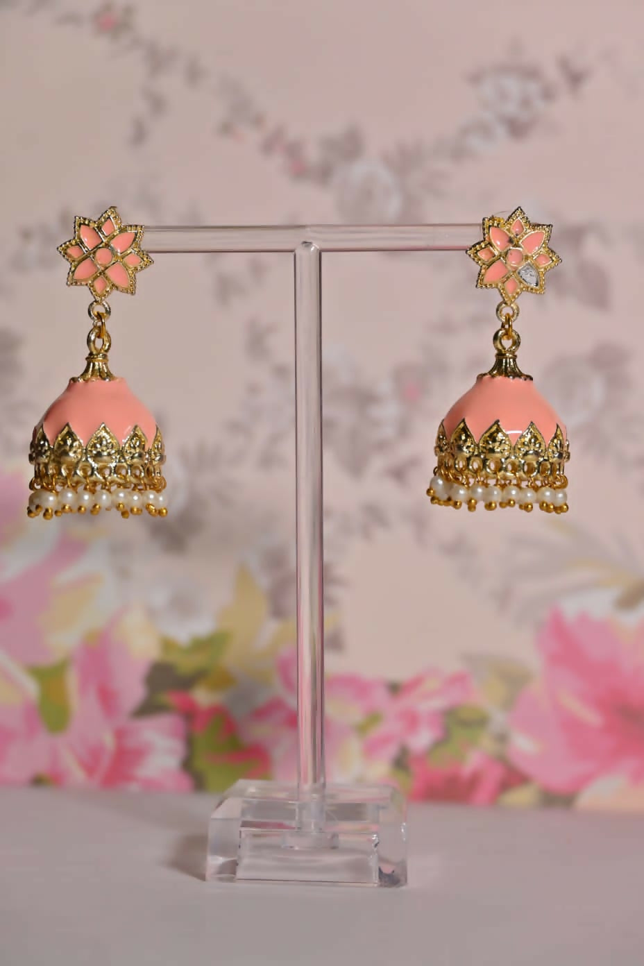 Orange Partywear Ethnic Enamel Small Jhumki Earrings By House of Ree - Swadesiicart