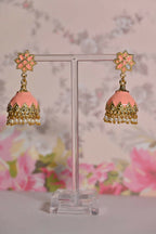 Orange Partywear Ethnic Enamel Small Jhumki Earrings By House of Ree - Swadesiicart