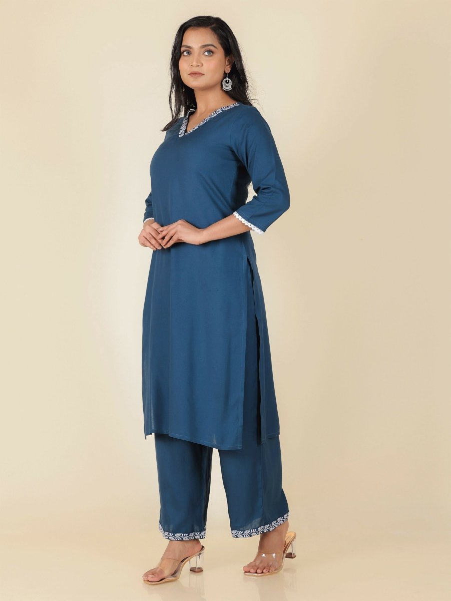 Aramya Blue Rayon Solid Straight Kurta for Women | Grocsy