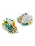 Flower Jewellery Gold-Polished Turquoise Blue Floral Jewellery Set - Ruby Raang | Grocsy