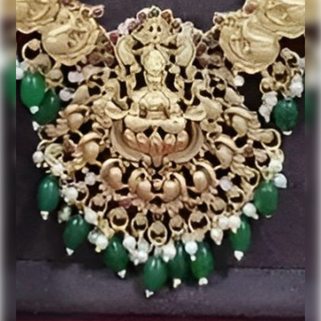 Jewel City Exquisite Traditional Gold-Plated Necklace Set with Emerald Beads | Grocsy