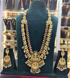 Jewel City Exquisite Gold-Plated Bridal Necklace and Earrings Set with Ruby and Emerald Accents | Grocsy
