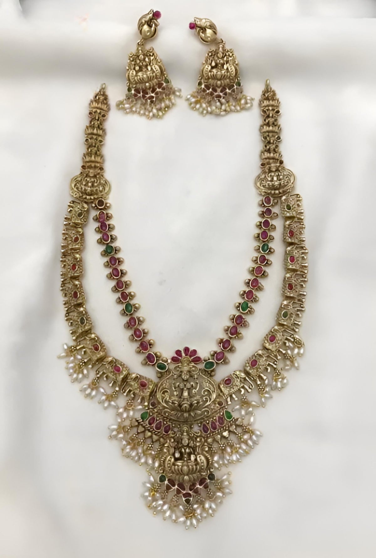 Jewel City Exquisite Gold-Plated Bridal Necklace and Earrings Set with Ruby and Emerald Accents | Grocsy