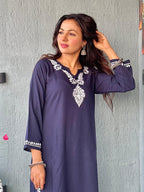 Gharana India Luxury Rayon Navy Blue Chikankari Kurta Set | Grocsy
