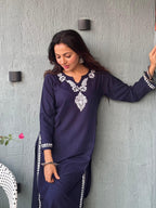 Gharana India Luxury Rayon Navy Blue Chikankari Kurta Set | Grocsy
