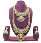 Jewel City Majestic Two-Tier Lakshmi Temple Necklace Set - Antique Gold Bridal Jewelry with Multi-Stone Accents | Grocsy