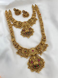 Jewel City Majestic Two-Tier Lakshmi Temple Necklace Set - Antique Gold Bridal Jewelry with Multi-Stone Accents | Grocsy