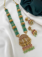 Jewel City Royal Elephant Emerald Beaded Necklace Set - Antique Gold Temple Jewelry with Ruby Accents (Designer Collection) | Grocsy