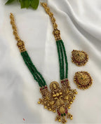 Jewel City Emerald Temple Necklace Set - Antique Gold Goddess Design with Multi-Strand Beads (Traditional Collection) | Grocsy