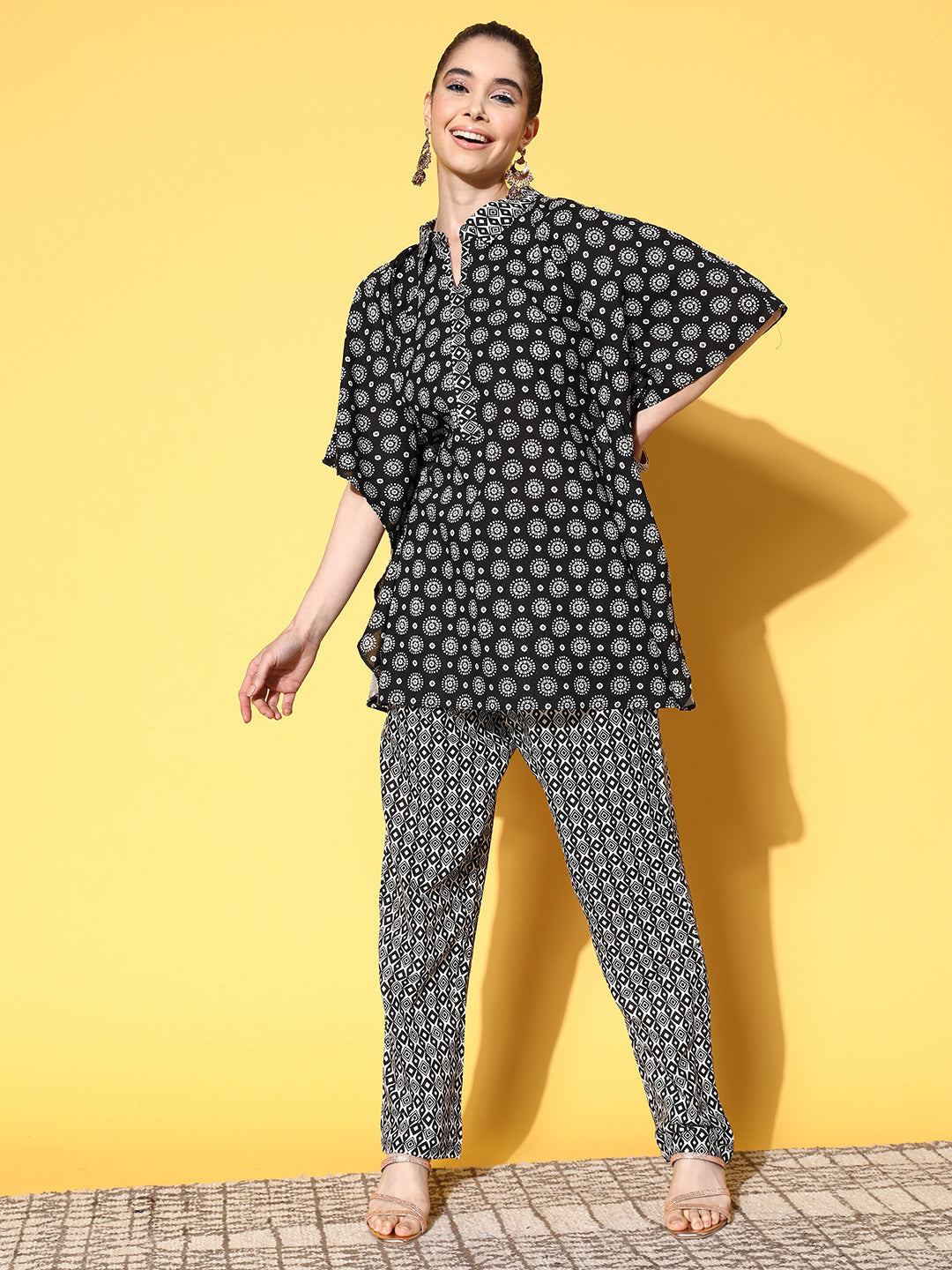 Yufta Printed Cotton Top with Trousers | Grocsy