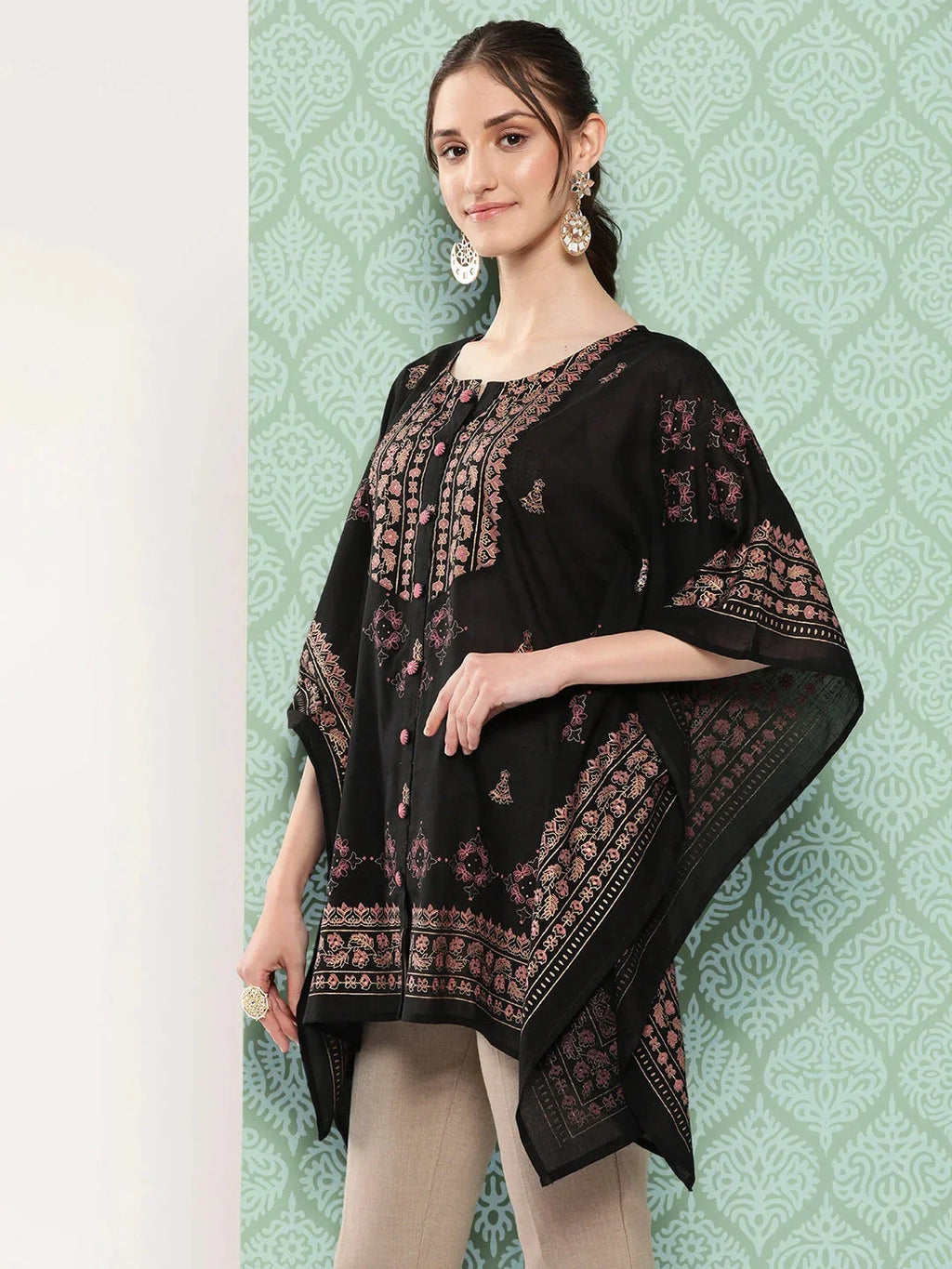 Yufta Printed Kimono Sleeve Ethnic Kaftan Top | Grocsy