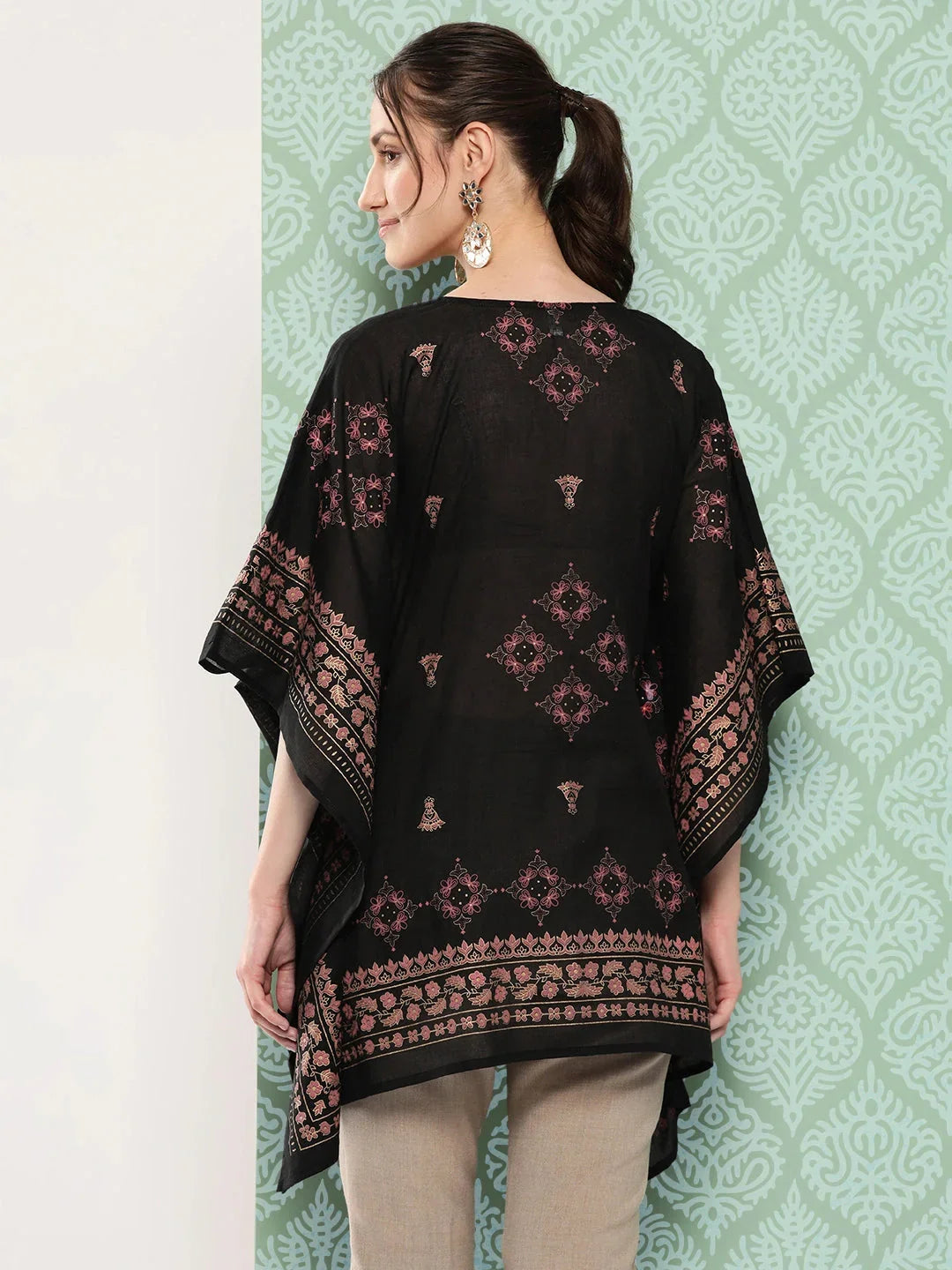 Yufta Printed Kimono Sleeve Ethnic Kaftan Top | Grocsy