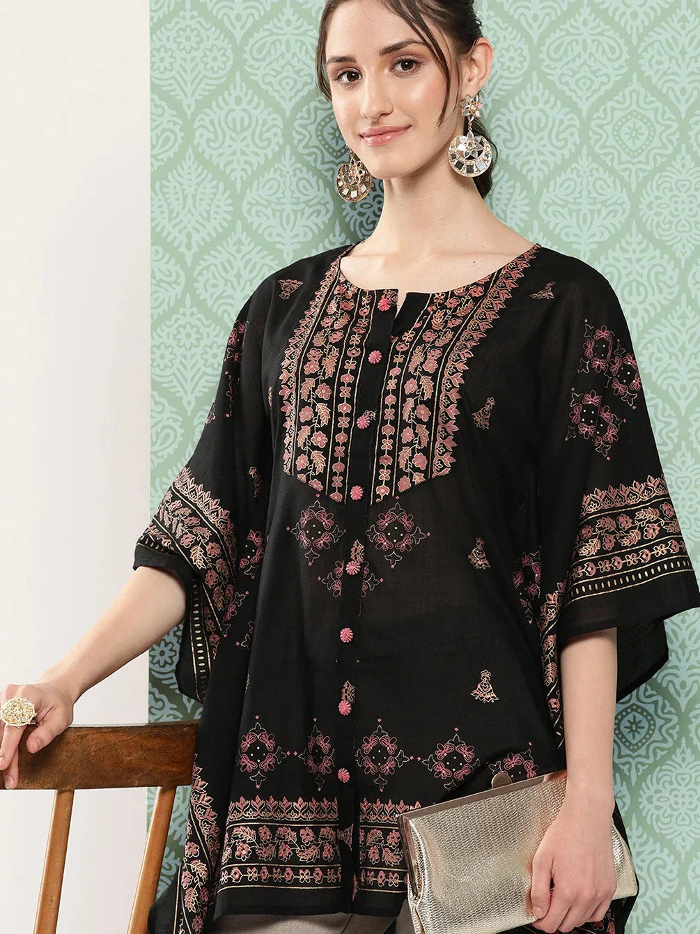Yufta Printed Kimono Sleeve Ethnic Kaftan Top | Grocsy