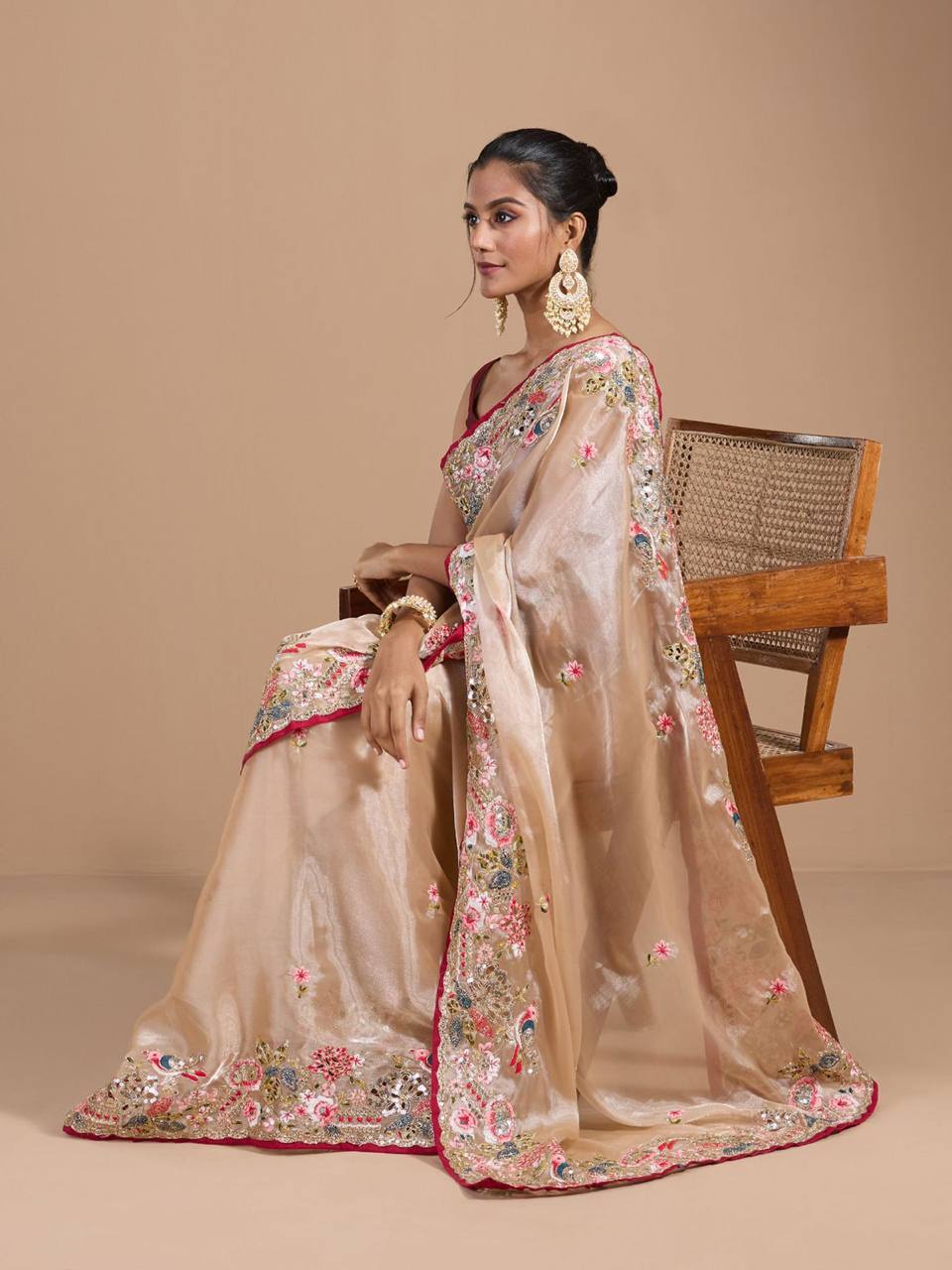 Teeya Creation Chiku Color Organza Silk Heavy Work Saree | Grocsy
