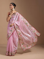 Teeya Creation Pink Color Organza Silk Heavy Work Saree | Grocsy
