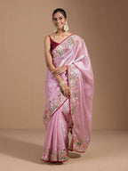 Teeya Creation Pink Color Organza Silk Heavy Work Saree | Grocsy