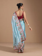 Teeya Creation Sky Color Organza Silk Heavy Work Saree | Grocsy