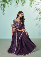 Dark Purple Silk crepe Solid Saree With Unstitched Blouse Piece - Norita Ikshita | Grocsy