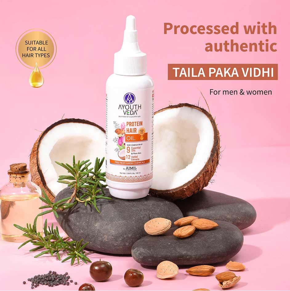 Ayouthveda Protein Hair Oil With Bhringraj and Coffee Beans | Grocsy