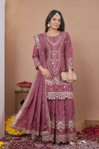 Teeya Creation Dark Onion Color Natural Crepe Silk Wedding Wear Trending Salwar Suit | Grocsy