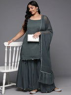 Ahalyaa Women's Traditional wear Kurta Set - Grey | Grocsy