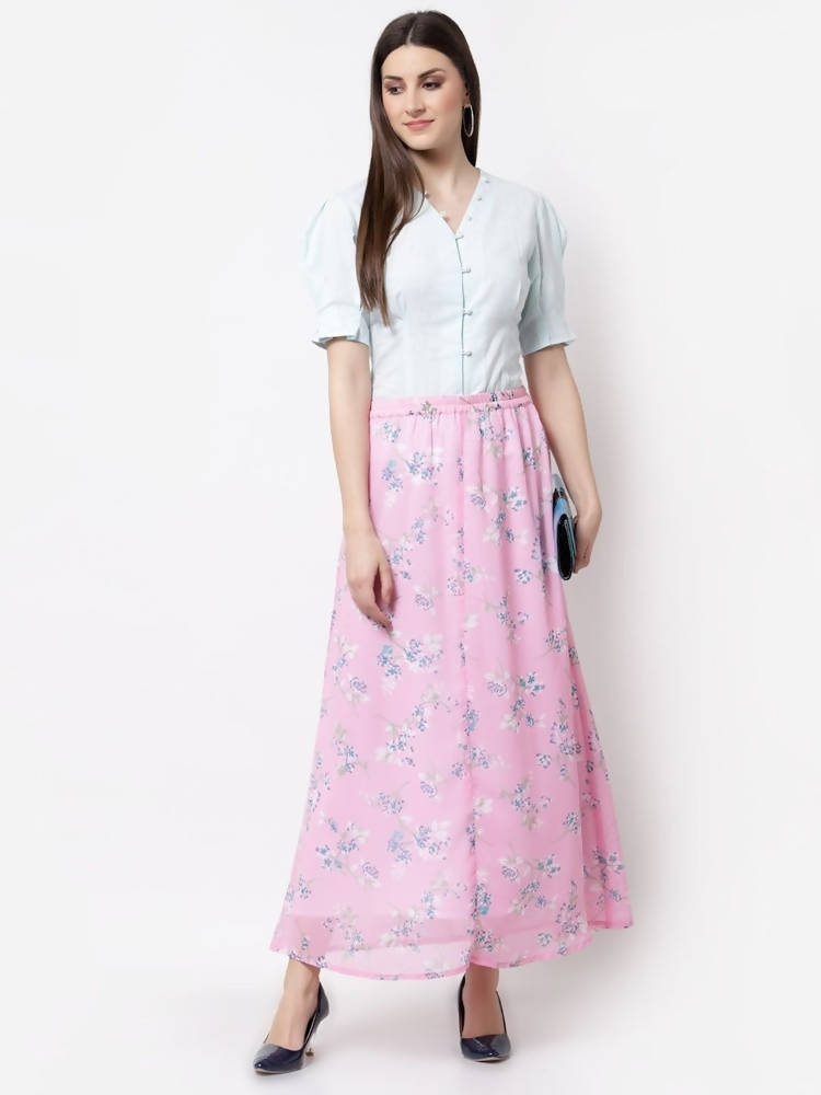 Myshka Pink Color Georgette Printed Skirt | Grocsy