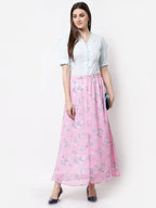 Myshka Pink Color Georgette Printed Skirt | Grocsy