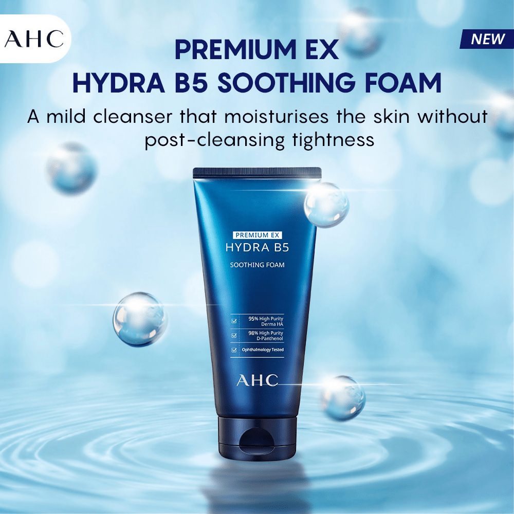 AHC Premium EX Hydra B5 Soothing Foam Face Cleanser - Korean skincare | Grocsy