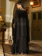 Janasya Black Georgette Solid Top Bottom Cape | Grocsy