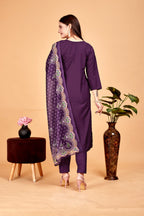 Women's Embroidered Purple Kurta Set with Dupatta Set - A2M | Grocsy